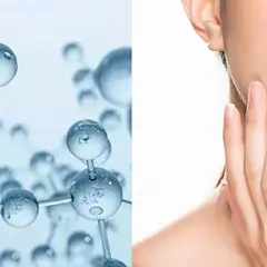 Molecole di sodio ialuronato che idratano la pelle di un viso.