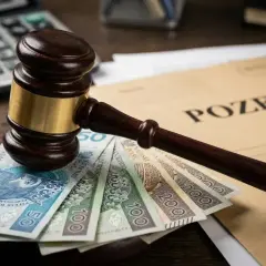 Młotek sędziowski na banknotach PLN i dokumentach. Zastanawiasz się, ile kosztuje apelacja u adwokata?