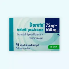 Opakowanie leku Doreta na co? Tabletki powlekane z tramadolem i paracetamolem, 60 sztuk.