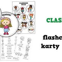 Zestaw "CLASSROOM RULES" do nauki zasad w klasie. Idealny na lekcję angielskiego dla dzieci, zawiera flashcards, karty pracy i plakaty.