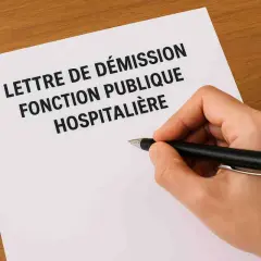 Main d'une personne tenant un stylo au-dessus d'une lettre de démission fonction publique hospitalière.
