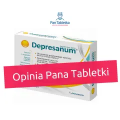 Opakowanie suplementu diety Depresanum, który wspiera pozytywny nastrój. Opinia Pana Tabletki.
