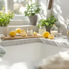 Cytryny i soda oczyszczona na blacie kuchennym – naturalne sposoby co zamiast kreta do rur.