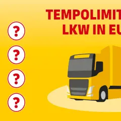 Tempolimits für LKW in Europa: Wie schnell darf ein LKW auf der Autobahn fahren? Icons zeigen Stadt, Autobahn und Auto.