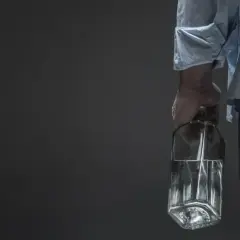 Mężczyzna trzyma butelkę z płynem, sugerującą potencjalną dawkę śmiertelną alkoholu.