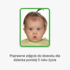 Urocze zdjęcie niemowlaka do dowodu, z niebieskimi oczami i kucykiem. Idealne dla malucha poniżej 5 roku życia.