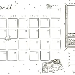 Calendario del mes de abril con un diseño de estilo boceto, que incluye un espacio para notas y una lista de tareas.