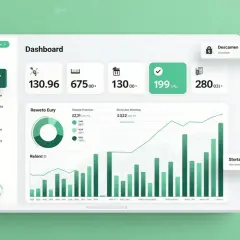 Dashboard mit Finanzübersichten, Diagrammen und Statistiken. Ein kostenloses Haushaltsbuch könnte hier integriert sein.