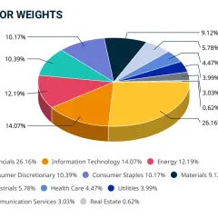 Sektoraufteilung eines Indien ETF: Finanzen dominieren mit 26,16%, gefolgt von IT (14,07%) und Energie (12,19%).