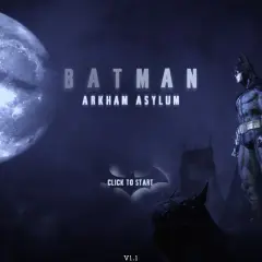 Batman Arkham Asylum spolszczenie. Mroczna noc, wielki księżyc i Batman na dachu. Kliknij, by rozpocząć.