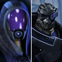 Vier Charaktere aus Mass Effect 1: Shepard, Tali, Wrex und Liara. Wer wird Shepards Herz erobern? Die Mass Effect 1 Romanzen warten!