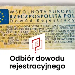Odbiór dowodu rejestracyjnego. Dokument z symbolem PL i wielojęzycznymi napisami, potwierdzający odbiór dowodu rejestracyjnego.