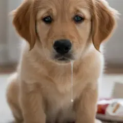 Cachorro golden retriever con babas. Si tu perro tiene síntomas, puede morir un perro por gastritis.
