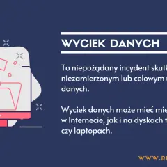 Ilustracja przedstawia ikonę komputera z otwartym folderem i kłódką, symbolizującą wyciek danych, czyli niepożądane ujawnienie informacji, co może prowadzić do doxxingu.