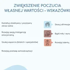Wskazówki jak zwiększyć poczucie własnej wartości, gdy pojawia się niska samoocena przyczyny: kształtuj obraz siebie, rozwijaj inteligencję emocjonalną, szukaj wsparcia.