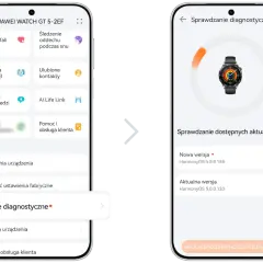 Aplikacja Huawei Zdrowie pokazuje najnowszą wersję HarmonyOS 5.0.0.135 dla zegarka.