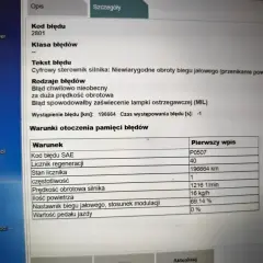 Błąd DTC P0420 BMW: Niewiarygodne obroty biegu jałowego, możliwe przenikanie powietrza. Wystąpił przy 196664 km.
