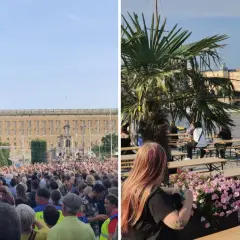 Stor publik vid scenen och uteservering vid vattnet. Ett smakprov på Stockholm Kulturfestival program.