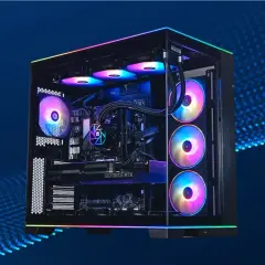 Ein Gaming-PC mit RGB-Beleuchtung. Das Netzteil liefert die nötige Energie für alle Komponenten.
