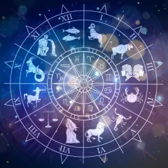Koło zodiaku z symbolami, w tym Panna. Sprawdź swój horoskop na jutro Panna i odkryj, co gwiazdy przygotowały dla Ciebie.