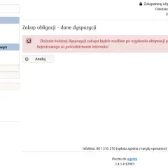 Kto sprzedaje obligacje skarbu państwa? System informuje o ograniczeniach w składaniu dyspozycji zakupu obligacji.