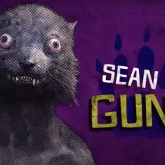 Une belette aux yeux exorbités, clin d'œil à Sean Gunn dans Suicide Squad 2, sur fond violet avec des empreintes de pattes.