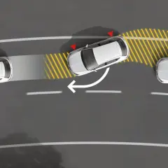 System ASR (ASR co to?) zapobiega poślizgowi kół podczas ruszania. Biały samochód na zakręcie traci przyczepność, a system interweniuje.