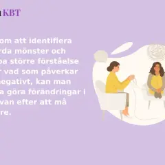 Illustration av KBT-terapi där en terapeut hjälper en person att reda ut sina tankar för stresshantering.