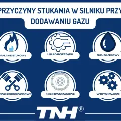 Przyczyny głośnego stukania w silniku diesla przy dodawaniu gazu: spalanie stukowe, układ rozrządu, olej, panewki, koło dwumasowe, wtryskiwacze.