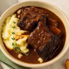 Schmorrippchen mit Kartoffelpüree, ein Klassiker, der auf keiner food pairing tabelle fehlen darf.