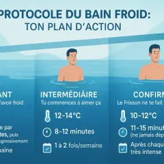 Protocole du bain froid : débutant, intermédiaire, confirmé. Ce guide montre comment s'habituer au jacuzzi eau froide, avec des températures et durées adaptées à chaque niveau.