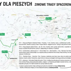 Mapa tras spacerowych w Górach Izerskich i Karkonoszach. Zaznaczone szlaki ZTS 1-5, punkty widokowe i schroniska.