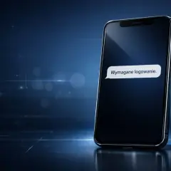 Telefon z wiadomością "Wymagane logowanie." – przykład smishingu. Uważaj na podejrzane SMS-y!