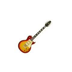 Gitara elektryczna typu Les Paul w kolorze sunburst na białym tle.