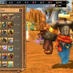 Menu "Hire Creatures" z gry Heroes 5 spolszczenie. Widoczny Djinn Sultan i dostępne jednostki do rekrutacji.