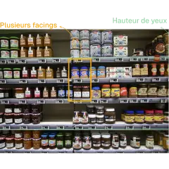 Rayon de confitures et pâtes à tartiner, avec plusieurs facings et une hauteur de yeux bien visible.
