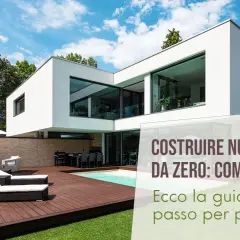 Una casa moderna con piscina e arredi da esterno. Scopri quanto costa fare una casa da zero con questa guida passo passo.