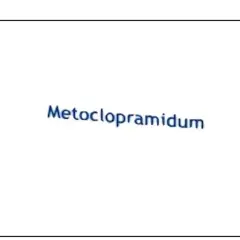 Napis "Metoclopramidum" w kolorze granatowym, lekko pochyły, na białym tle.