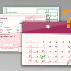 Rezept und Kalender mit markiertem Datum, daneben ein Fragezeichen.