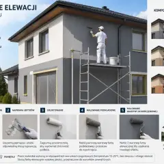 Malowanie elewacji krok po kroku: przygotowanie, gruntowanie, malowanie podkładowe i wykończeniowe. Efekt końcowy to piękny, trwały dom.