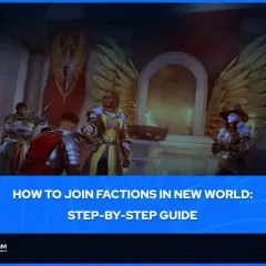 Postacie w zbrojach stoją przed złotymi skrzydłami, gotowe do wyboru nowych frakcji w New World.