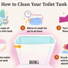 Learn how to clean toilet tank with vinegar, soaking, and scrubbing. Steps include pouring vinegar, letting it soak, turning off the valve, flushing, and disinfecting.