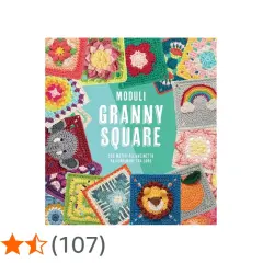 Copertina di un libro con tanti colorati motivi all'uncinetto, tra cui un arcobaleno e un leone, tutti con la tecnica granny square.