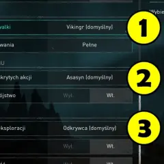 Ustawienia trudności w grze Assassin's Creed Valhalla: walka, skradanie i eksploracja. Wybierz poziom wyzwania, by dostosować rozgrywkę.