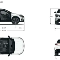 Vue éclatée du Renault Austral, montrant ses dimensions en mm : longueur 4510, hauteur 2100, largeur 1825.