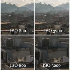 Porównanie zdjęć z różnym ISO: 100, 800, 3200, 6400. Zobacz, jak ustawić ISO w aparacie, by uzyskać najlepszy efekt.