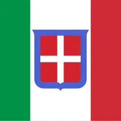 Flag of Italy with the Savoy coat of arms in the center.