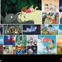 En collage med scener från filmer med Hayao Miyazaki, inklusive Totoro, Chihiro och Ponnyo.