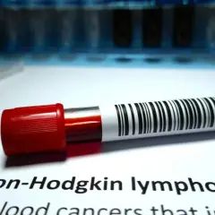 Blutprobe mit Barcode für die Diagnose von Non-Hodgkin-Lymphom.