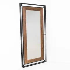 Eleganckie lustro w metalowej ramie loft, z drewnianymi akcentami. Idealne do nowoczesnych wnętrz.